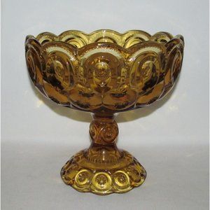 LE Smith Glass MOON AND STAR No.6204 Amber Large Footed Round Compote